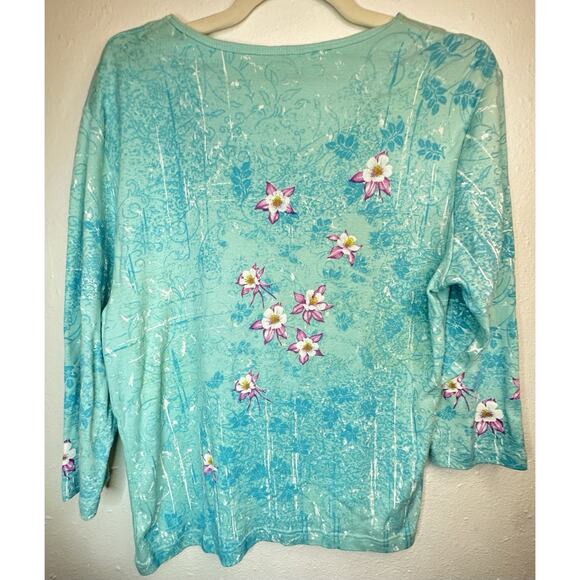 Vtg Y2K Morning Sun Size Large Humming Bird Jeweled Floral Long Sleeve - Picture 5 of 6